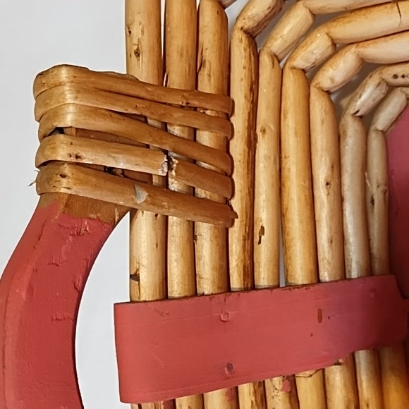 Coral and Tan Wooden 2 Handle Basket - Picture 2 of 10